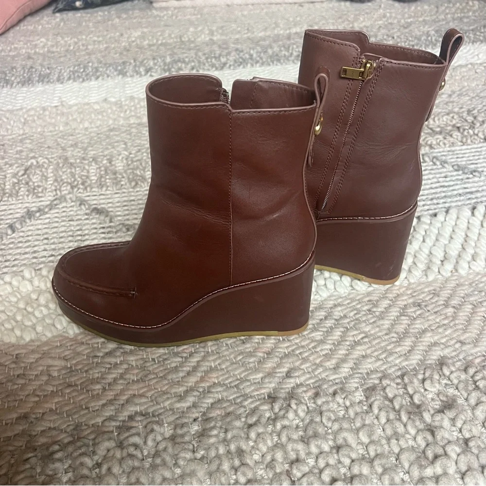 Coach Brady Booties Women Size 8 Brown Leather Wedge Ankle Boots Platform Casual - Picture 6 of 10